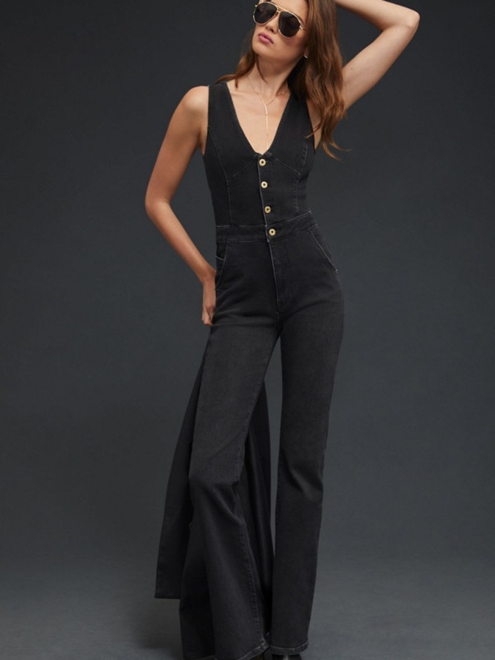 Pilcro Black Button-down Flare Jumpsuit from Anthropologie